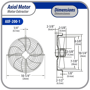 Appli Parts AXF-200-1 Extractor Axial 200 mm (7-7/8 pulg) 110V, 1 ph, 60 Hz, 40 W, 1600 rpm, Rango Temperatura -30 C a 60 C, incluye aspa y base tipo jaula