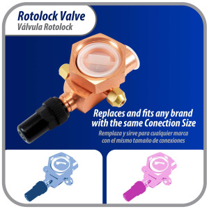 Appli Parts APRV-VA07 Valvula Rotolock V07 1-3/4 pulg x 7/8 pulg Soldable con puertos de acceso de 1/4 pulg Universal para sistemas de refrigeracion y aire acondicionado