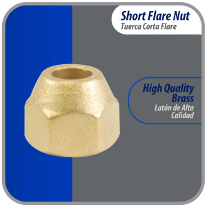 Appli Parts APFN-38 3/8 in Flare short brass flared fittings for use with copper, brass, aluminum, or steel tubing in gas line plumbing and hvac applications