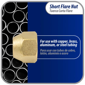 Appli Parts APFN-38 Copa tuerca cortas de laton de 3/8 de diametro exterior flare para usar con tuberias de cobre, laton, aluminio o acero en aplicaciones de plomeria y climatizacion de lineas de gas
