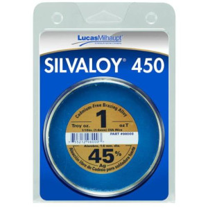 Soldadura de plata Lucas Milhaupt Silvaloy 450 45% 1/16in 1.6mm 1oz 98000
 Soldadura de plata Lucas Milhaupt Silvaloy 450 45% 1/16in 1.6mm 1oz 98000