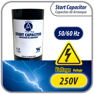 Appli Parts CON-378-250 Capacitor de Arranque 378-455 MFD (microfaradios) uF, 250 VAC. Universal para Motores Electricos, condensador de arranque de 4.6 cm de Diametro, 8.6 cm de Alto