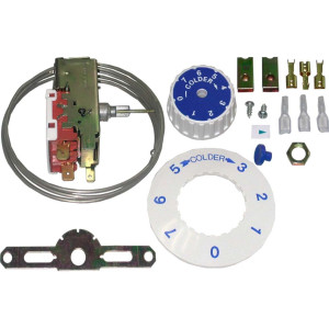 Appli Parts Termostato Refrigeracion Tipo VP4 Refrigerador 1 Puerta Push Button, Corte interno en frio a 5.5 C (42 F), Corte externo en frio a 1.5 C (34.7 F), Corte interno en caliente a 12.5 C (54.5 F), tubo capilar de 1200 mm, modelo APRT-1013