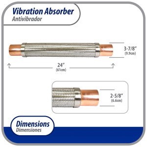 Appli Parts APVE-258 2-5/8 in Vibration Absorber Eliminator Sweat Connections 24 in Long 300 psi Max working and 3,265 psi Burst pressure
