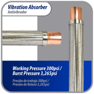 Appli Parts APVE-258 Antivibrador 2-5/8 pulg Soldable Eliminador de Vibracion 61cm Largo 300psi presion maxima de trabajo y 3.265psi presion de rotura