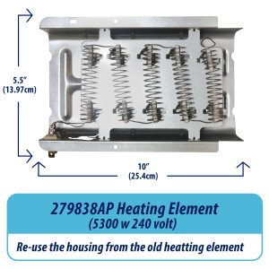 279838 Appli Parts dryer Heater Element 279838AP dryer heating element replacement for OEM parts for brands such as Whirlpool Amana Kenmore Maytag and other electric dryers