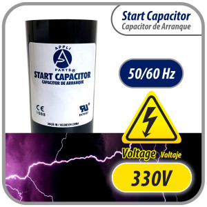 Appli Parts CON-108-330 Capacitor de Arranque 108-130 MFD (microfaradios) uF, 330 VAC. Universal para Motores Electricos, condensador de arranque de 3.7 cm de Diametro, 8.6 cm de Alto