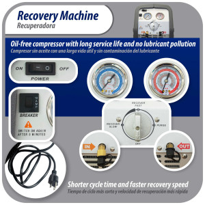 Appli Parts APRRM-11 Maquina recuperadora de refrigerante 1 Hp, 110 V, 60Hz, portable funciona con multiples refrigerantes, incluye filtro secador y manguera