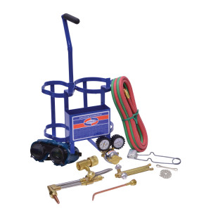 Uniweld K55CM Welding Outfit Includes: Welding Handle / Welding Tip / Cutting Attachment and Tip / Oxygen and Fuel Gas Regulator / Hose / Goggles / Flint Lighter / Tank Key / Carrying Stand / No Tank