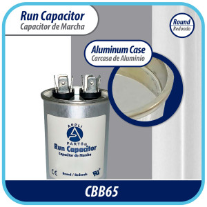 Appli Parts Condensador Capacitor de Marcha 30 Mfd uF (microfaradios) 370VAC o 450VAC CBB65 Universal Aire acondicionado y otras aplicaciones Redondo UL E476928 9.7cm Alto 4.4cm Ancho CON-30-450
