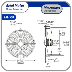 Appli Parts AXF-550-1 21-5/8 in Axial Fan Motor Guard Mounted Fan Blade 220 V, 1 Ph, 50-60 Hz, 725 W, 1400 rpm, Universal replacement for Cold Room Evaporators and Condensing Units, Work Temp -22 F to 140 F 