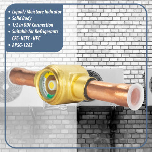 Appli Parts APSG-12AS 1/2 in Sight Glass and liquid moisture indicator Solder connections with Solid Body for HVAC/R installations suitable for CFC HCFC HFC refrigerants