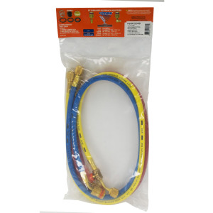 Uniweld EZ3HS Manifold Hoses 36in Red and Blue with EZ Turn Yellow with Ball Valve CFC/HCFC/HFC R410 Anti-Blowback fitting with Soft Magic Barrier hose set