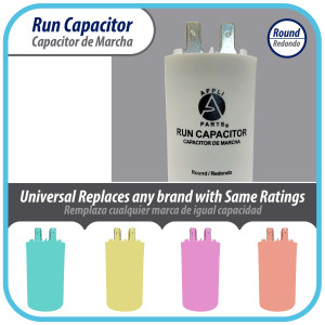 Appli Parts Run Capacitor for electric motors 100 Mfd uF (microfarads) 250VAC Plastic Case with terminals CBB60 Round Universal fit water pumps and others 4-1/2in High 2in Wide CON-100-250-P