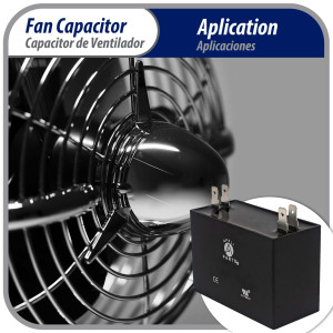 Appli Parts CAP-10-450 Fan Capacitor 10 mfd (microfarads) uf 450 VAC 4 Terminal Connections compatible with any brand within the same range of capacitance 2-1/4in Width 7/8in Depth 1-7/8in Height