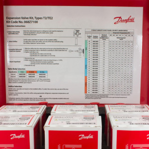 Danfoss 068Z7100 Expansion Valve Kit T 2, TE 2, includes 1 x 068Z3206, 1 x 068Z3209, 1 x 068Z3400, 1 x 068Z3403, 1 x 068Z3346, 1 x 068Z3348,1 x 068-2002, 1 x 068-2003, 1 x 068-2010,  2 x 068-2015, 2 x 068-2006, 1 x 068-2007, 1 x 068-2008, 1 x 068-2009