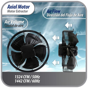 Appli Parts AXF-350 13-3/4 in Axial Fan Motor Guard Mounted Fan Blade 220 V, 1 Ph, 50-60 Hz, 180 W, 1550 rpm, Universal replacement for Cold Room Evaporators and Condensing Units, Work Temp -22 F to 140 F 