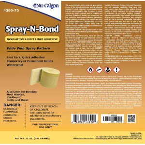 Nu-Calgon 4369-75 Spray-n-Bond Adhesivo en aerosol de banda ancha para aplicaciones de aislamiento y revestimiento de conductos 12oz