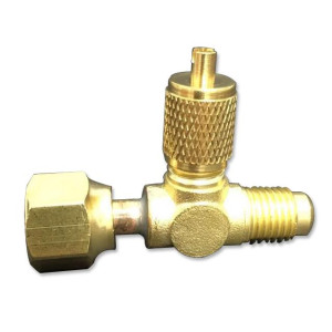 Appli Parts APAT-3X14B Valvula de Acceso T 1/4 pulg M Flare Acceso x 1/4 pulg H Flare Conector x 1/4 pulg M Flare con Gusanillo 