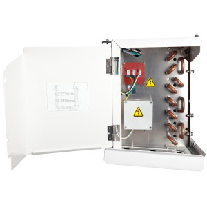 Danfoss 114U0016 Evaporador Optyma MBP/LBP R404 25K Btu/hr 25F SST MBP 19.4K Btu/hr -20F SST LBP Deshielo Electrico 6FPI Perfil Bajo 4 x Ventilador Axial ECM 300mm DACC RX L233.1A4/E1 230V/1Ph/60Hz 