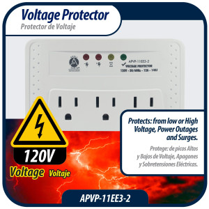 Appli Parts APVP-11EE3-2 Protector 120 V, 50/60 Hz, 12 A, 140 joules para Equipos Electronicos como Televisores, VHS, DVD, Blu Ray y Otros, protege sobrevoltaje y bajo voltaje
