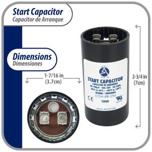 Appli Parts CON-88-250 Motor Start Capacitor 80-108 MFD uF, 250 VAC. Universal for Electric Motor Applications, 1.44 in Wide, 2.75 in Height