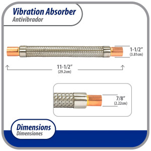 Appli Parts APVE-78 7/8 in Vibration Absorber Eliminator Sweat Connections 11-1/2 in Long 450 psi Max working and 3,265 psi Burst pressure