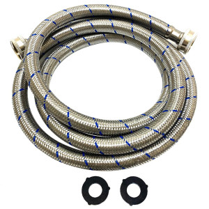 Appli Parts APIH-7234 2-Pack 6 ft Washing Machine Inlet Hose Braided Stainless Steel with Seal 3/4 in NPT Female Fitting works for hot and cold water