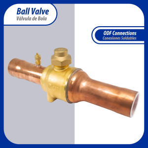 Appli Parts APBV-158 1-5/8 in Shut Off Ball Valve ODF Universal Replacement 610 psi (4.2 Mpa) max pressure -22 F to 248 F work temperature with 1/4 in SAE service port, with 11-1/3 in overall length