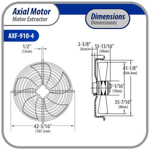 Appli Parts AXF-910-4 Extractor Axial 910 mm (35-7/8 pulg) 220-440 V, 3 ph, 60 Hz, 2500 W, 1050 rpm, Rango Temperatura -30 C a 60 C, incluye aspa y base tipo jaula