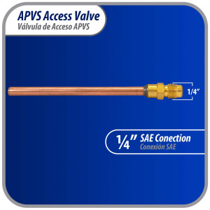 Appli Parts Valvula de acceso de 1/4 SAE x 3/16 pulg OD x con vastago de cobre de 5cm de largo con nucleo y tapa de laton con removedor de nucleo y empacadura APVS-143162