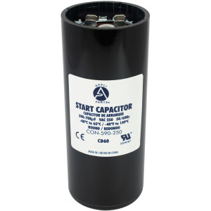 Appli Parts motor start capacitor 590-708 Mfd (microfarads) uF 250 VAC universal fit for electric motor applications 1-3/4 in Diameter 4-3/8 in Height CON-590-250

