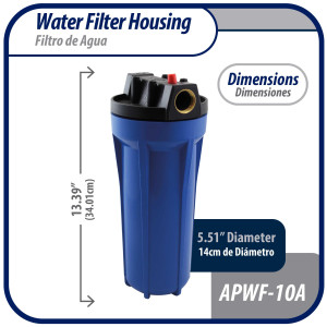 Appli Parts APWF-10A Filtro de Agua de 10 pulg color Azul con Conector Hembra de 3/4 pulg de Bronce (No incluye el elemento filtrante)