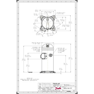 Danfoss HLH061T4LC6 5 tons 61, 000 btu/h R410A Scroll Compressor for Air conditioning 380-415/3/50, 460/3/60 V/Ph/Hz Discharge 1/2 in, Suction 7/8 in, ODF, PVE Oil 121L2052, 121L2049, 121L8475