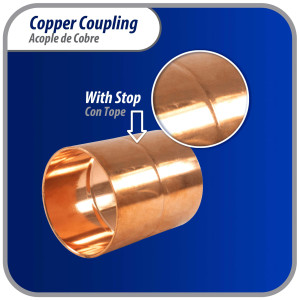 Appli Parts AP-A258 2-5/8 in Wrot Copper Coupling fitting CxC Sweat connections for refrigeration, air conditioning and plumbing applications ACR and Type L copper pipe 