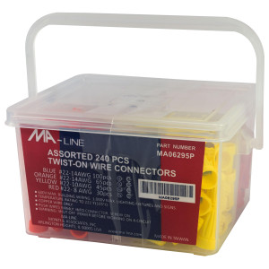 MA-Line MA06295P Assorted Twist on Wire Connectors 100 Blue, 65 Orange, 45 Yellow, 30 Red