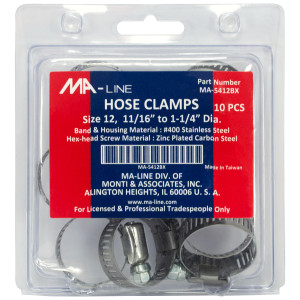 MA-Line MA-5412BX Hose Clamp 11/16in to 1-1/4in Diameter. Size 12. Combo Hex (10 x Bag)