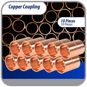 Appli Parts AP-A012B10 1/2 in, Anillo de Cobre Accesorios de tuberia de cobre CxC Conexiones soldadas para aplicaciones de refrigeracion, aire acondicionado, plomeria Tuberia ACR y tipo L, 10x Bolsa
