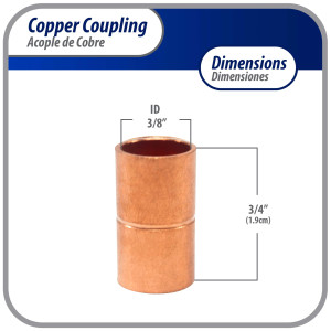 Appli Parts AP-A038B10 3/8 in, Anillo de Cobre Accesorios de tuberia de cobre CxC Conexiones soldadas para aplicaciones de refrigeracion, aire acondicionado, plomeria Tuberia ACR y tipo L, 10x Bolsa 