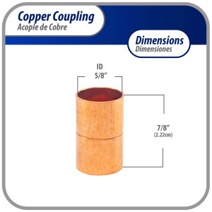 Appli Parts AP-A058B10 5/8in Wrot Copper Coupling fitting C x C Sweat connections for refrigeration, air conditioning and plumbing applications ACR and Type L copper pipe (10 x Bag)  