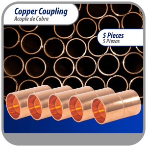 Appli Parts AP-A118B5 1-1/8 in, Anillo de Cobre Accesorios de tuberia de cobre CxC Conexiones soldadas para aplicaciones de refrigeracion, aire acondicionado y plomeria Tuberia ACR y tipo L, 5x Bolsa
