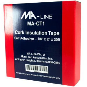 MA-Line MA-CT1 Cork Tape 1/8in x 2in x 30Ft. Adheres Firmly to all Metals. Prevents Condensation and Dripping. Hot or Cold Pipes (12 per Case)