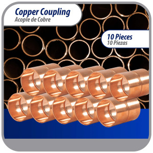 Appli Parts AP-A078B10 7/8 in Wrot Copper Coupling fitting CxC Sweat connections for refrigeration, air conditioning and plumbing applications ACR and Type L copper pipe (10 x Bag)  