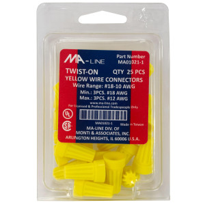 MA-Line MA01021-1 Terminal de Rosca Amarillo para Cables desde AWG 10 hasta 18. Bolsa de 25