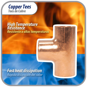 Appli Parts AP-T012B10 1/2in Wrot Copper Tee CxCxC connections for refrigeration, air conditioning and plumbing applications ACR and Type L copper pipe (10 x Bag) 