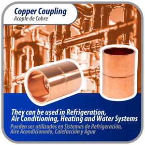Appli Parts AP-A012 1/2 in Wrot Copper Coupling fitting CxC Sweat connections for refrigeration, air conditioning and plumbing applications ACR and Type L copper pipe 