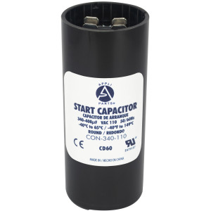 Appli Parts CON-340-110 Motor Start Capacitor 340-408 MFD uF, 110-125 VAC. Universal for Electric Motor Applications, 1.44 in Wide, 3.38 in Height