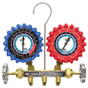 Uniweld QS8N5SM410A-8 Manometro Completo R410, R32, psi/bar, Centrigrados 2-V con Mangueras SMB Ez-Turn AB 5 pies