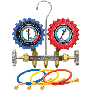 Uniweld QS8N5SM410A-8 Manometro Completo R410, R32, psi/bar, Centrigrados 2-V con Mangueras SMB Ez-Turn AB 5 pies