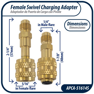 Appli Parts APCA-51614S  Adaptador de Carga 5/16 pulg Hembra x 1/4 pulg Macho, SAE, R410 Mini Split con Pivote, valvula Gusanillo y depresor